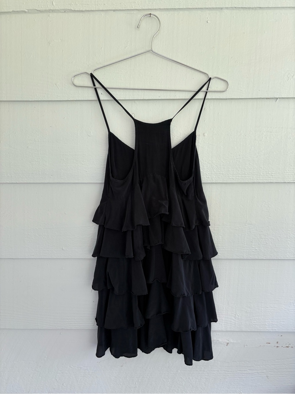 Jack Wills Black 100% Silk Tiered Ruffle Cami Dress Mini Size US 4 Grunge